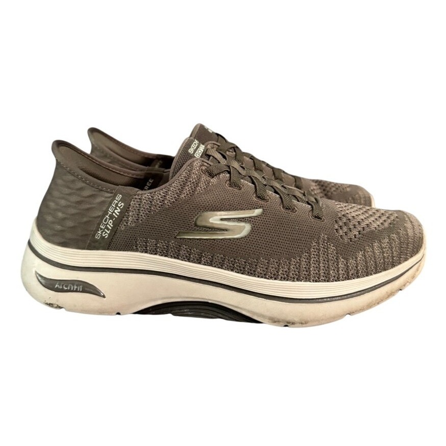 Skechers Slip-Ins Go Walk Arch Fit Taupe Brown Walking Shoes Mens 124878 Sz 8.5